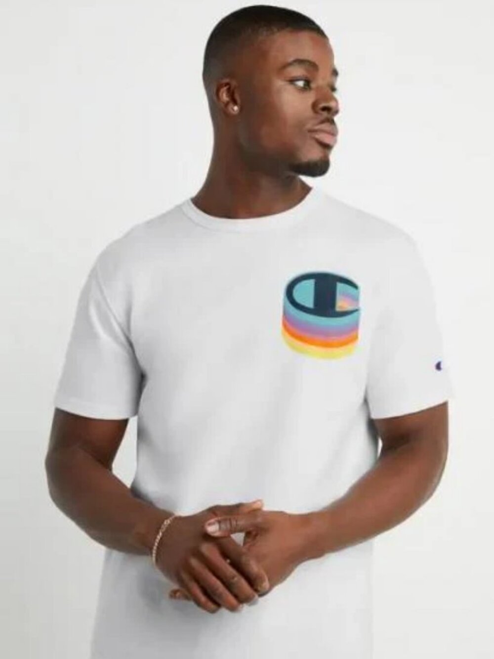 Champion | Heritage Shadow Medium White T-Shirt C Logo Short Sleeve, size L